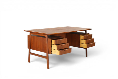 Open drop-down door revealing writing surface and storage — 1950s Danish modern