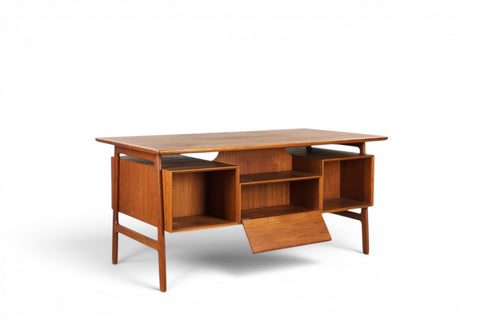 Detail of desk legs and tapered base — 1950s Danish modern