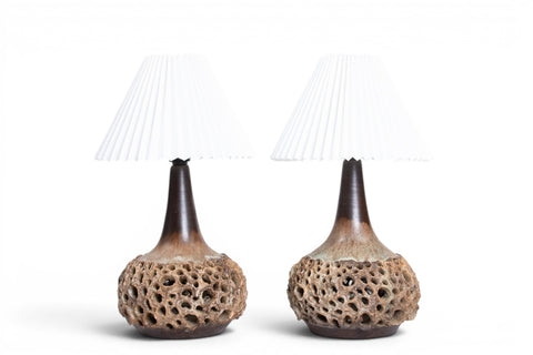 Front view of pair of Judi Kunst ceramic table lamps — 1960s-70s Danish modern