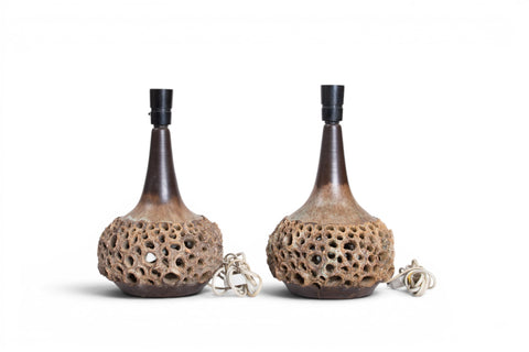Side view of ceramic lamp base showing glaze texture — 1960s-70s Danish modern