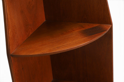 Side profile of tapered teak corner shelf — 1950s-60s Danish modern