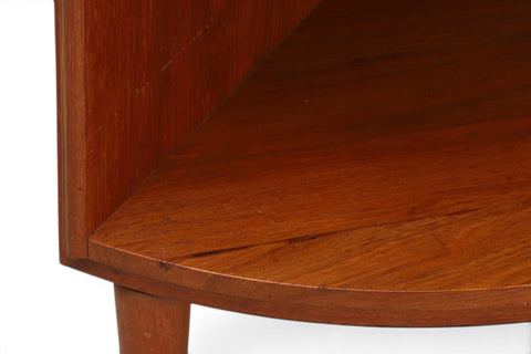 Detail of teak grain and shelf tiers — 1950s-60s Danish modern