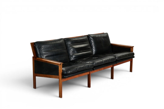 ILLUM WIKKELSO CAPELLA THREE SEAT SOFA IN ROSEWOOD + BLACK LEATHER