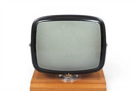 Side view of Skantic Cosmos teak television — 1960s Danish modern