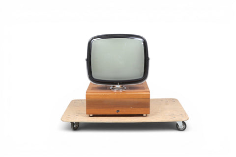 Detail of Skantic Cosmos teak television casing — 1960s Danish modern