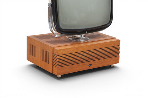 Back view of Skantic Cosmos teak television — 1960s Danish modern