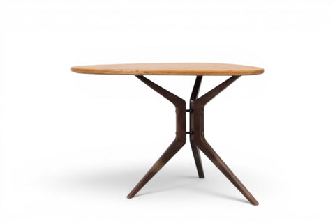 Three-quarter view of Model 775 wedge teak side table — 1950s Swedish modern