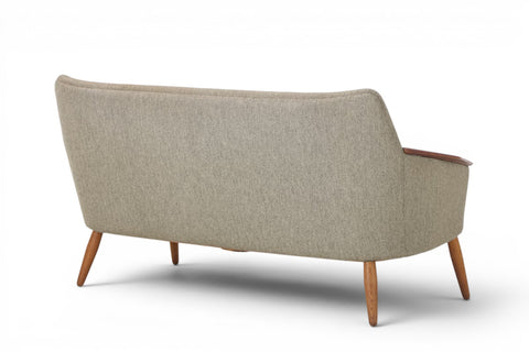 Back view of Schubell & Madsen wool and teak freestanding sofa — 1950s Danish modern