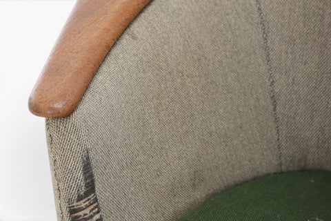 Close-up of wool upholstery on Schubell & Madsen freestanding sofa — 1950s Danish modern