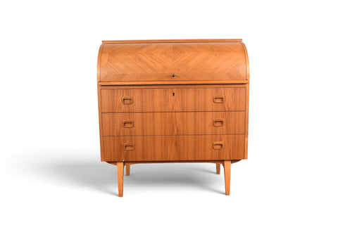 Vintage Egon Östergaard curved top teak secretary desk, 1960s, view 2