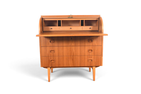 Vintage Egon Östergaard curved top teak secretary desk, 1960s, view 1