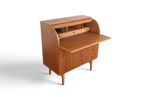 Vintage Egon Östergaard curved top teak secretary desk, 1960s, view 8