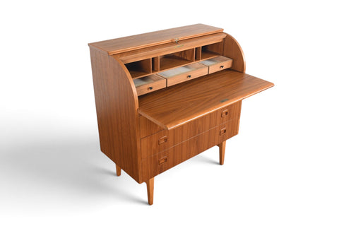 Vintage Egon Östergaard curved top teak secretary desk, 1960s, view 9
