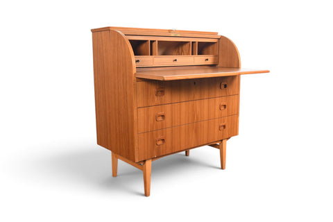 Vintage Egon Östergaard curved top teak secretary desk, 1960s, view 3