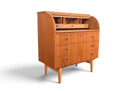 Vintage Egon Östergaard curved top teak secretary desk, 1960s, view 10