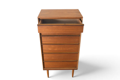 Vintage Austinsuite narrow teak and rosewood highboy dresser, 1960s, view 3