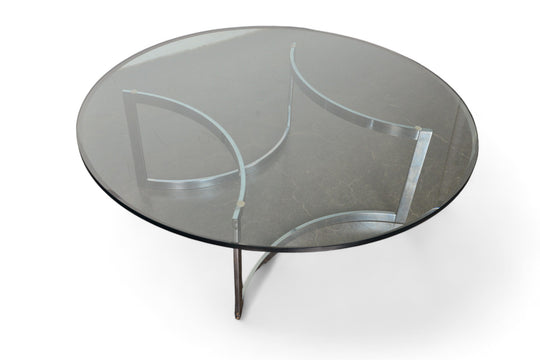MILO BAUGHMAN STYLE CHROME + GLASS COFFEE TABLE