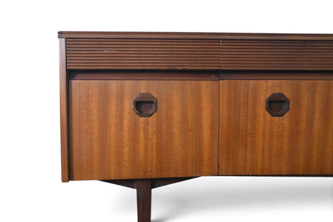 Vintage Elliotts of Newbury bow front mahogany and rosewood dresser, 1960s, view 4