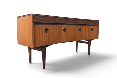 Vintage Elliotts of Newbury bow front mahogany and rosewood dresser, 1960s, view 10