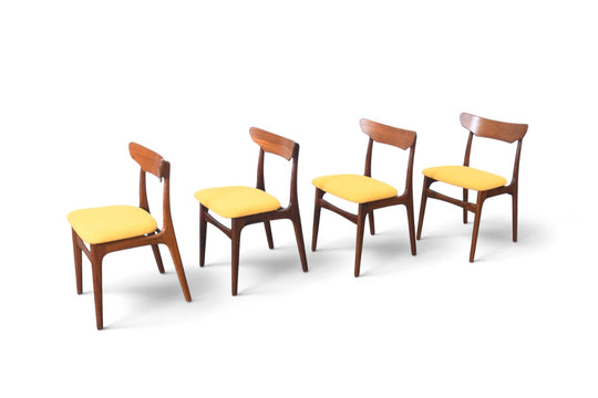 SET OF FOUR RESTORED SCHIONNING + ELGAARD DINING CHAIRS IN TEAK