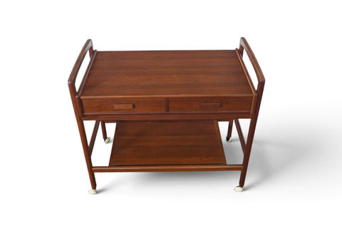 DANISH MODERN TWO DRAWER BAR CART IN TEAK