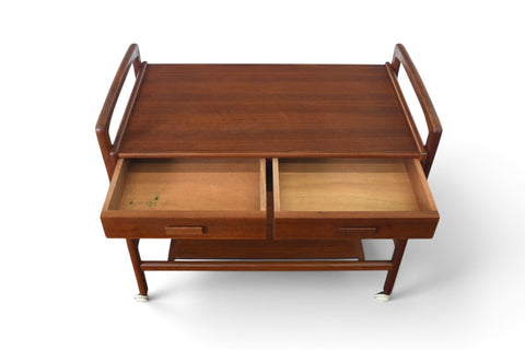 DANISH MODERN TWO DRAWER BAR CART IN TEAK