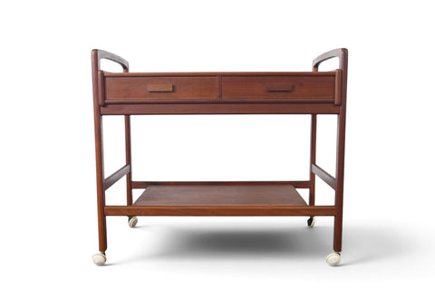 DANISH MODERN TWO DRAWER BAR CART IN TEAK
