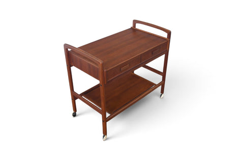 DANISH MODERN TWO DRAWER BAR CART IN TEAK