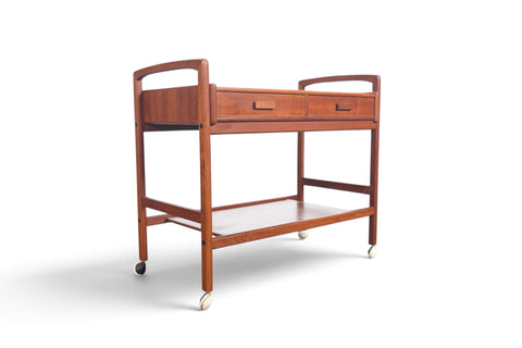 DANISH MODERN TWO DRAWER BAR CART IN TEAK