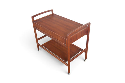 DANISH MODERN TWO DRAWER BAR CART IN TEAK