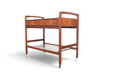 DANISH MODERN TWO DRAWER BAR CART IN TEAK