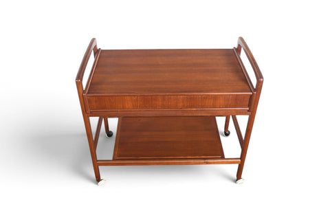 DANISH MODERN TWO DRAWER BAR CART IN TEAK
