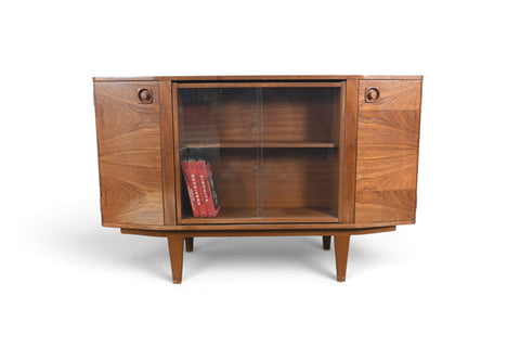 MID CENTURY BOOKCASE WITH ROTATING HIDDEN BAR