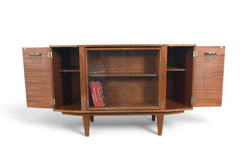 MID CENTURY BOOKCASE WITH ROTATING HIDDEN BAR