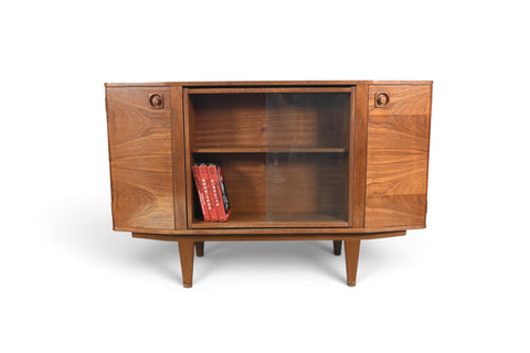 MID CENTURY BOOKCASE WITH ROTATING HIDDEN BAR