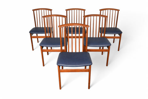 SET OF SIX SYLVE STENQUIST SPINDLE BACK DINING CHAIRS IN TEAK