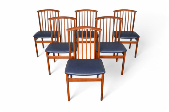 SET OF SIX SYLVE STENQUIST SPINDLE BACK DINING CHAIRS IN TEAK