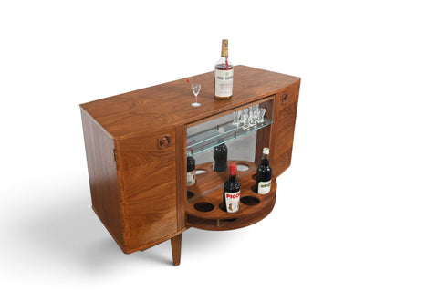 MID CENTURY BOOKCASE WITH ROTATING HIDDEN BAR