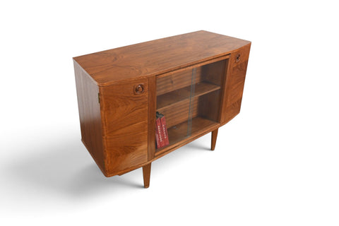 MID CENTURY BOOKCASE WITH ROTATING HIDDEN BAR