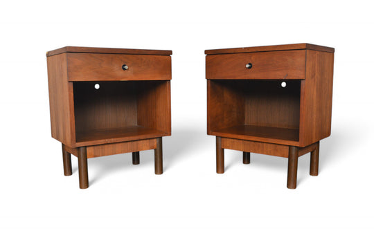 PAIR OF SINGLE DRAWER NIGHTSTANDS IN WALNUT BY STANLEY #1