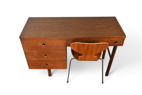 MID CENTURY WALNUT WRITING DESK IN WALNUT BY STANLEY #1
Top view with a chair
