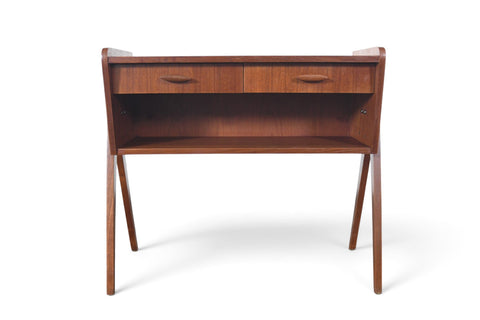 Vintage Danish teak atomic V legged two drawer entry chest, 1960s, view 4