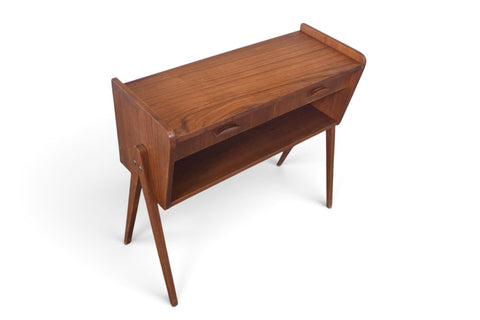 Vintage Danish teak atomic V legged two drawer entry chest, 1960s, view 6