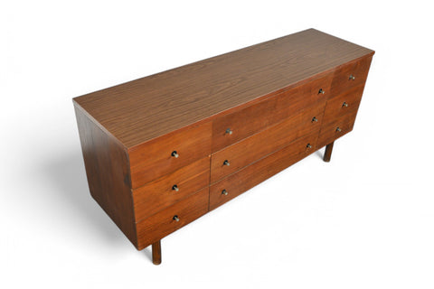 MID CENTURY LOW NINE DRAWER IN WALNUT BY STANLEY #1 Top Side view