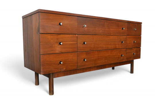 MID CENTURY LOW NINE DRAWER IN WALNUT BY STANLEY #1