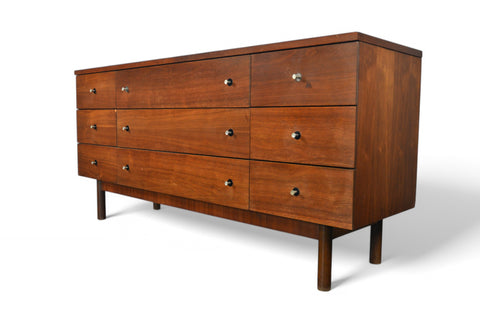 MID CENTURY LOW NINE DRAWER IN WALNUT BY STANLEY #1 Side view