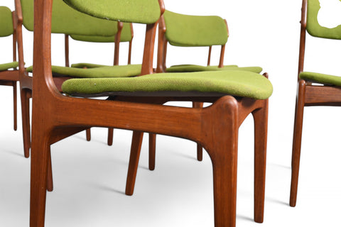 Elegant Danish modern teak dining chairs, Erik Buch Model 49, set of seven