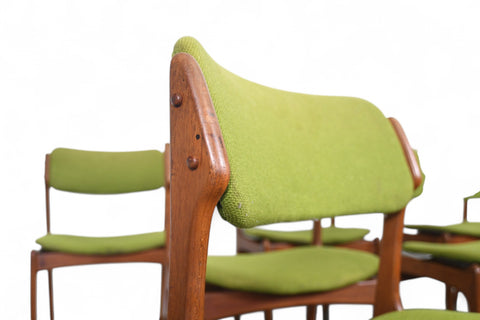 Seven vintage Erik Buch dining chairs in teak by Oddense Maskinsnedkeri, 1960s