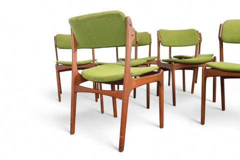 Danish modern Erik Buch Model 49 teak side chairs, minimalist mid-century set of 7