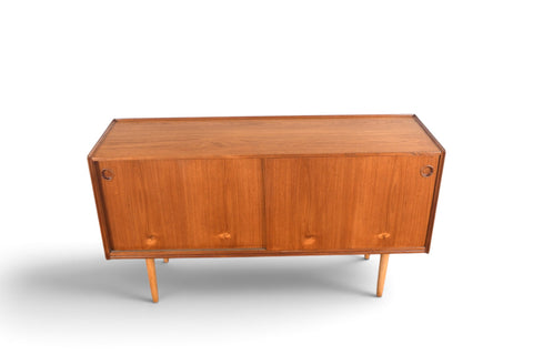 Vintage Arne Hovmand Olsen teak credenza with finished back, 1960s, view 2